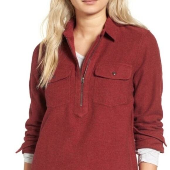 Madewell Tops - Madewell Flannel Shirt Zip Front Popover Burgundy Pockets Fall Western Cozy